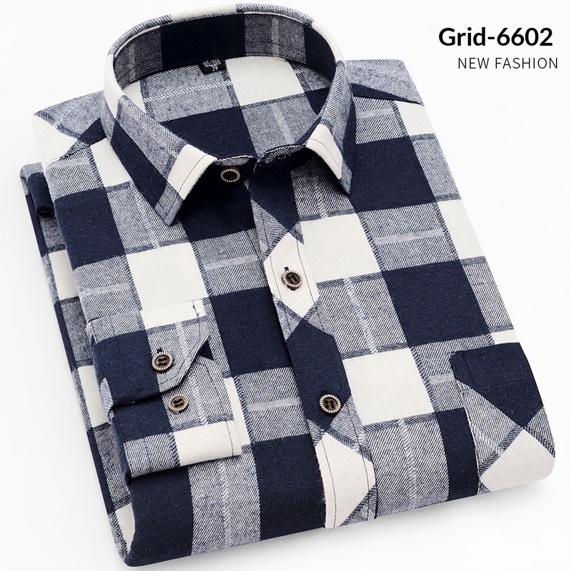 Mens Long-sleeve Plaid Casual Wear For Young And Middle-aged Adults Autumnwinter