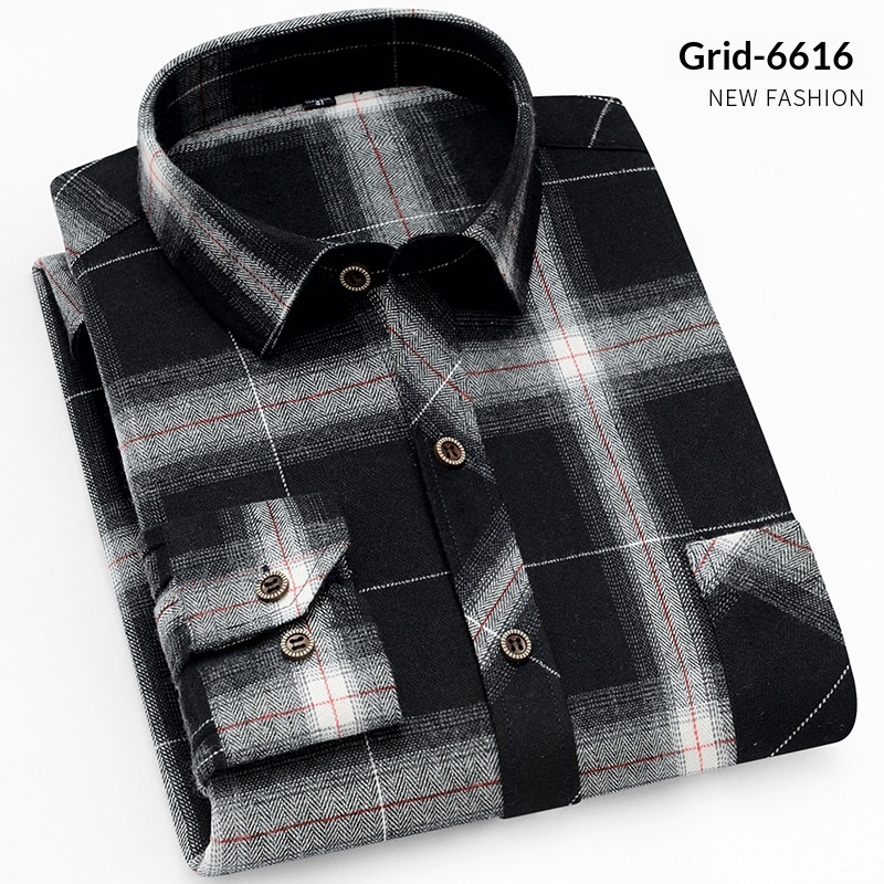 Brushed Shirt Men's Long-sleeve Plaid