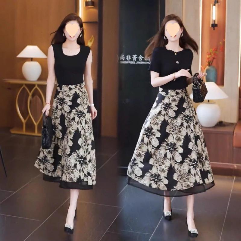 Elegant Double-Faced Floral Midi Skirt For Women