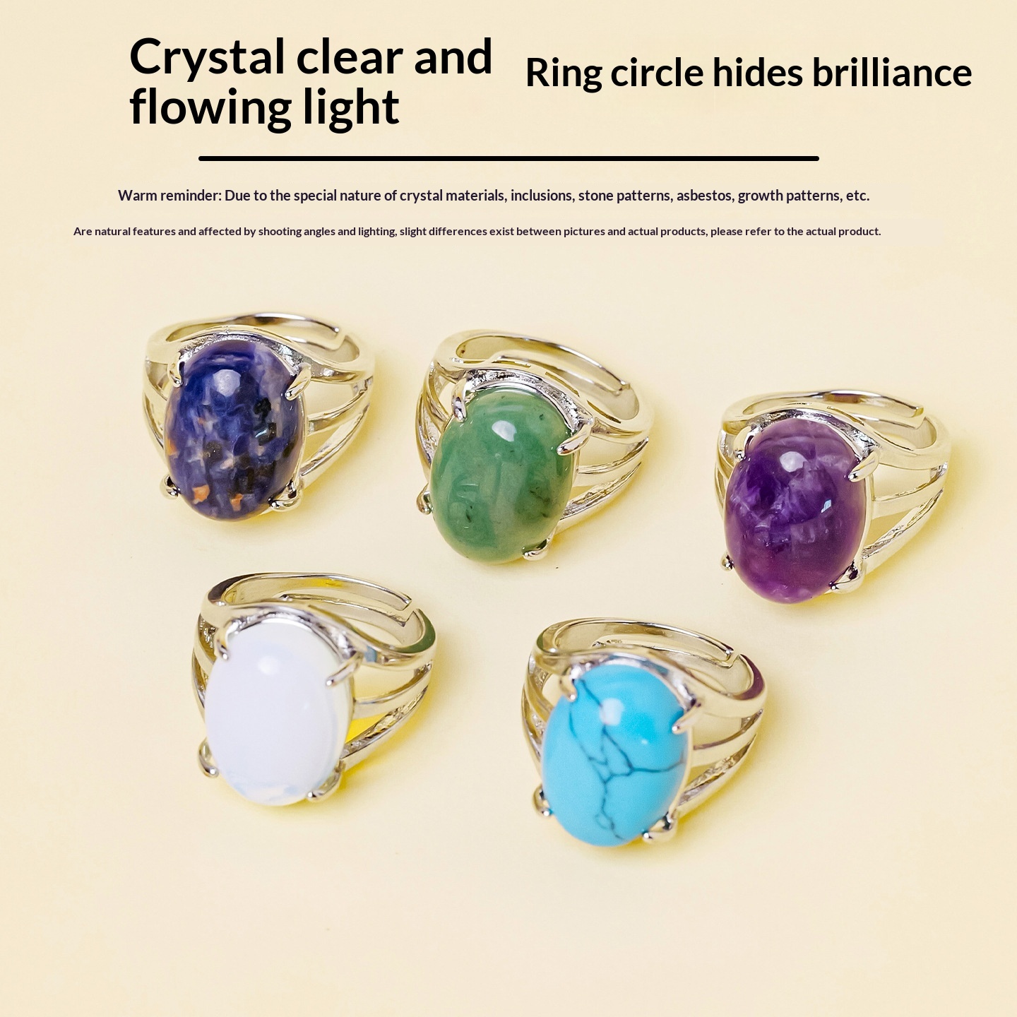 Natural Crystal Raw Stone Adjustable Crystal Ring