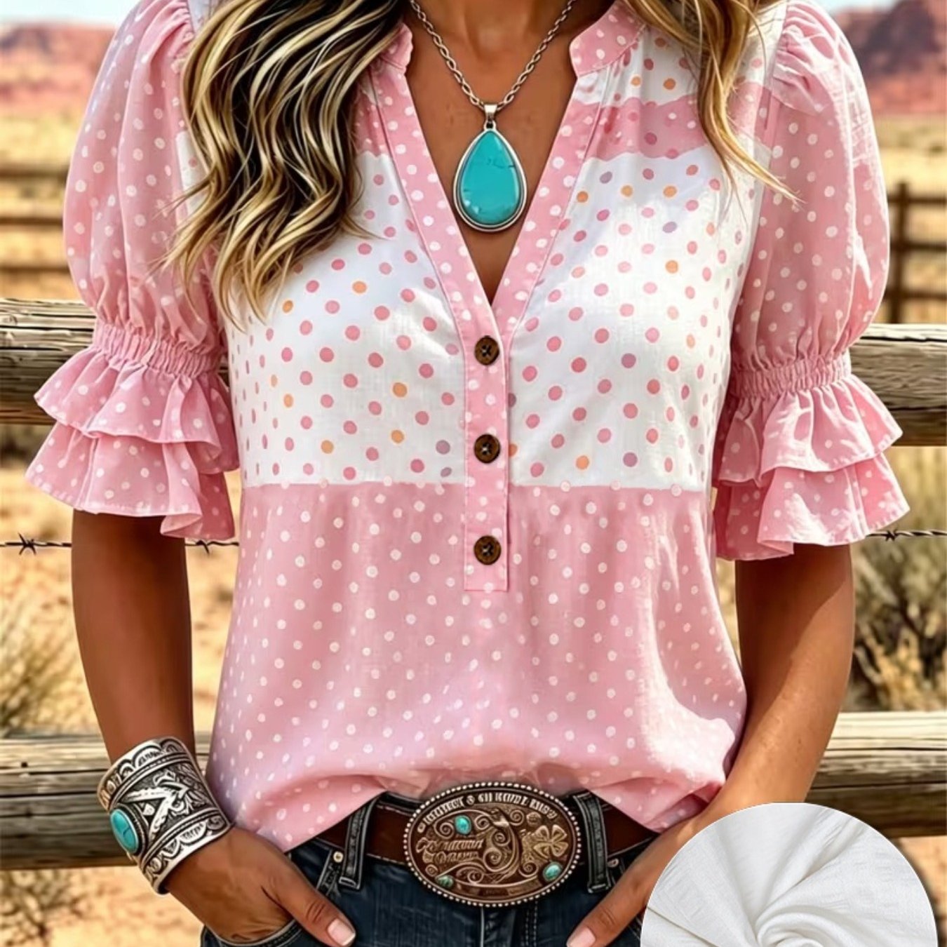 Bohemian Pastoral Floral V-neck Half-placket