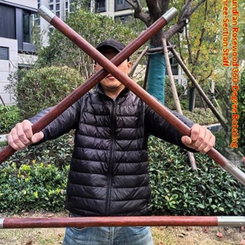 Three-section Staff Made Of Redwood, 360-degree Rotating Type