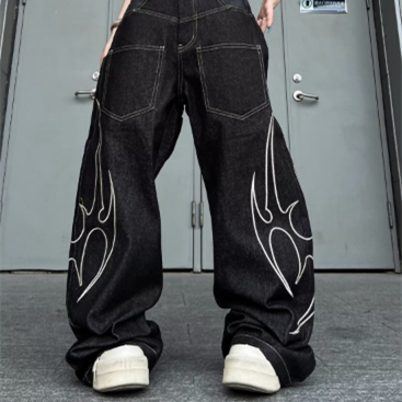 Niche Totem-embroidered Jeans Relaxed-fit Wide-leg Bootcut Pants For Workwear — image 1