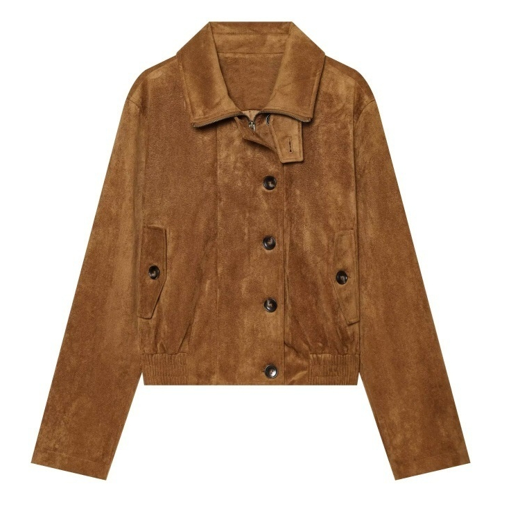 Womens Retro Stand-collar Elastic-waist Jacket Coat
