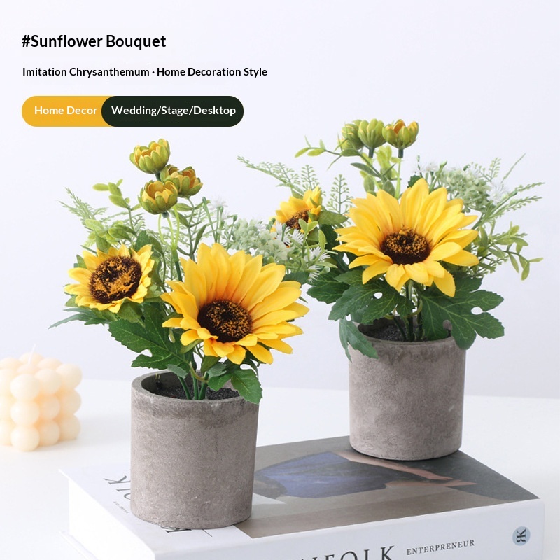 Sunflower Artificial Plastic Flower Pot