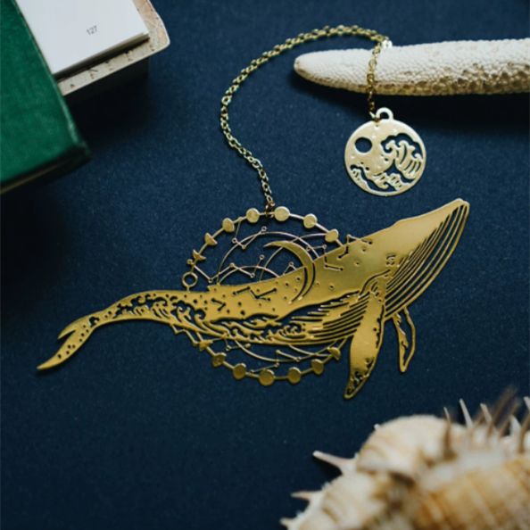 Metal Hollow-Out Whale Bookmark Gift Box Blue Whale In A Starry Night Sky