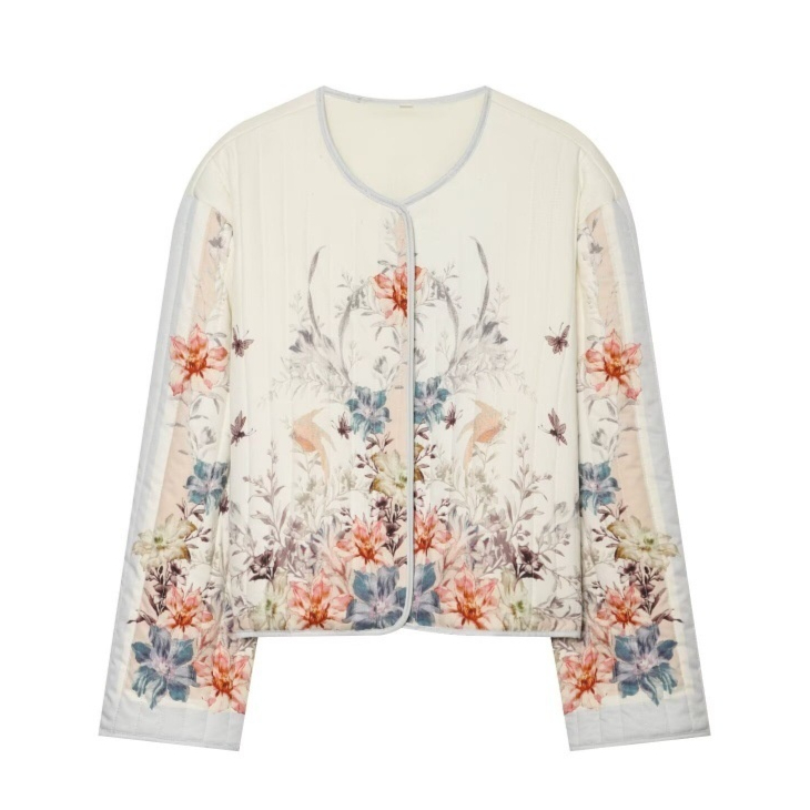 Women's Fashion Printed Crew-Neck Cardigan Coat