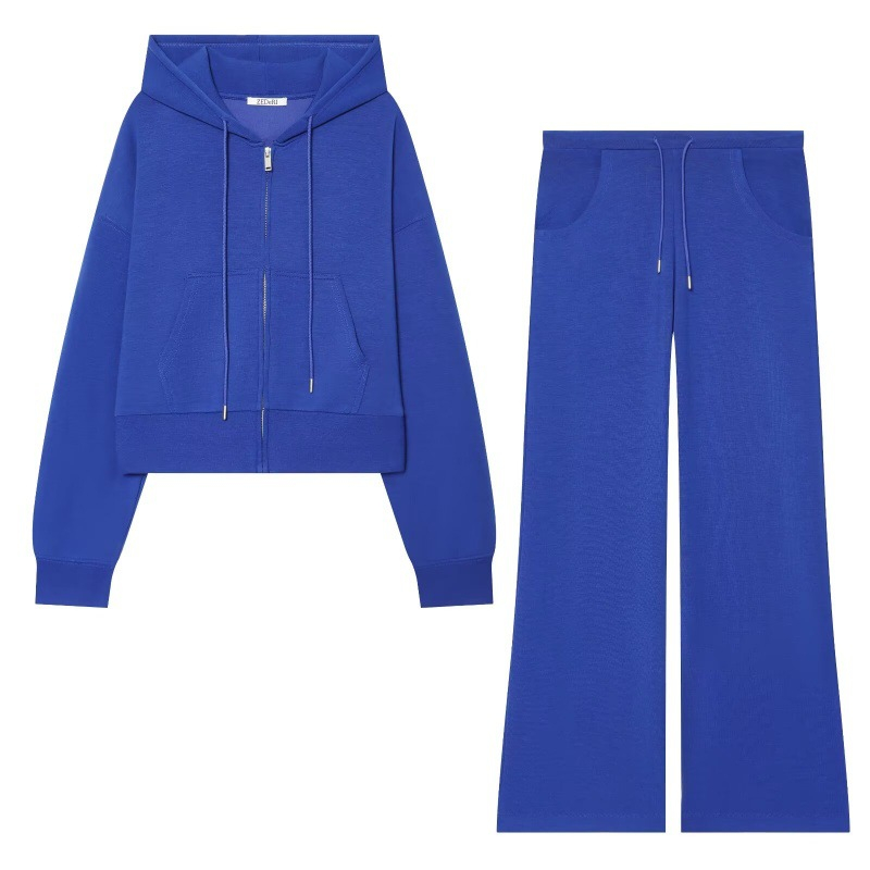 Womens Hooded Double-sided Fabric Sweatshirt Jacket And Flared Pants