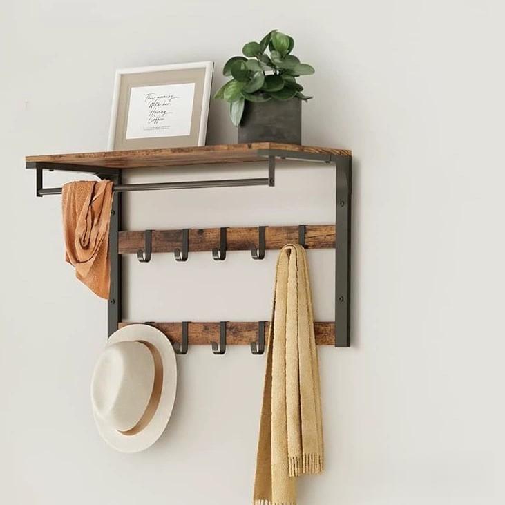 Retro Wall-mounted Coat And Hat Rack Decorative Storage Shelf
