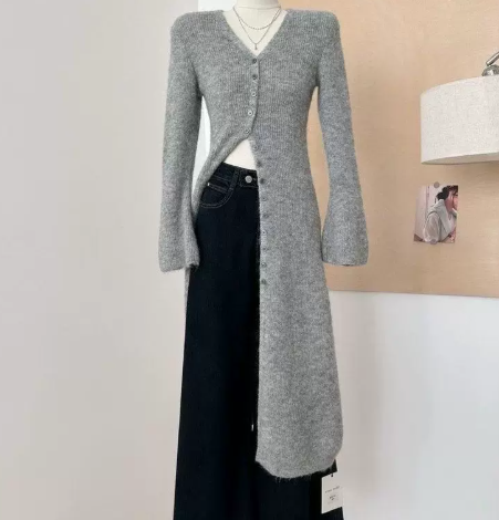 French Retro Knitted Long Sweater Cardigan For High-end Autumn And Winter