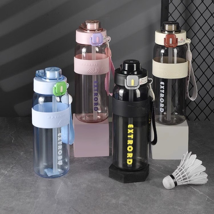 Simple Sports Water Bottle Large Capacity Dual-use Straw Lid