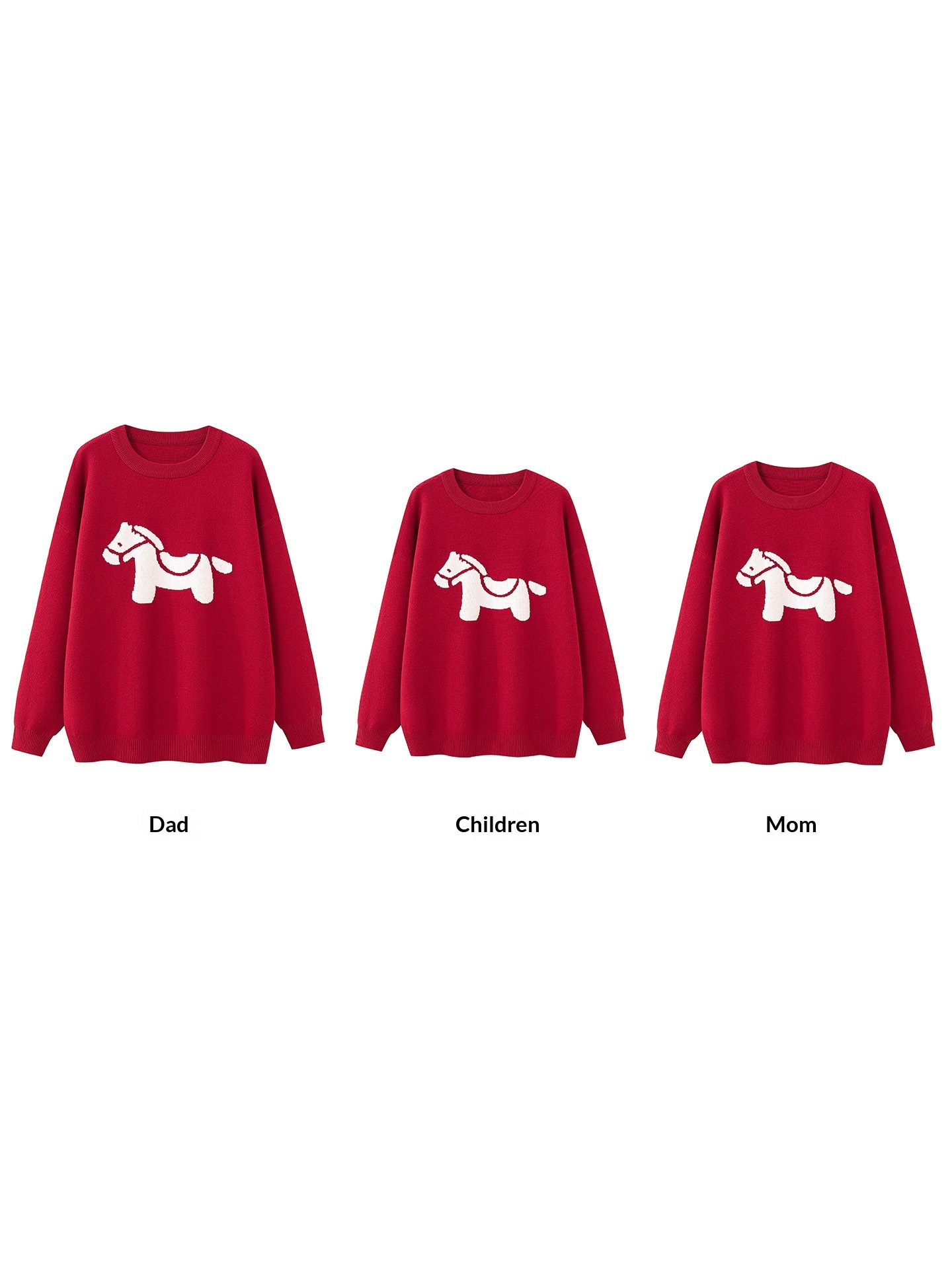 New Years Day Family Matching Sweater Red With A Little Horse Pattern For Mother And Daughter