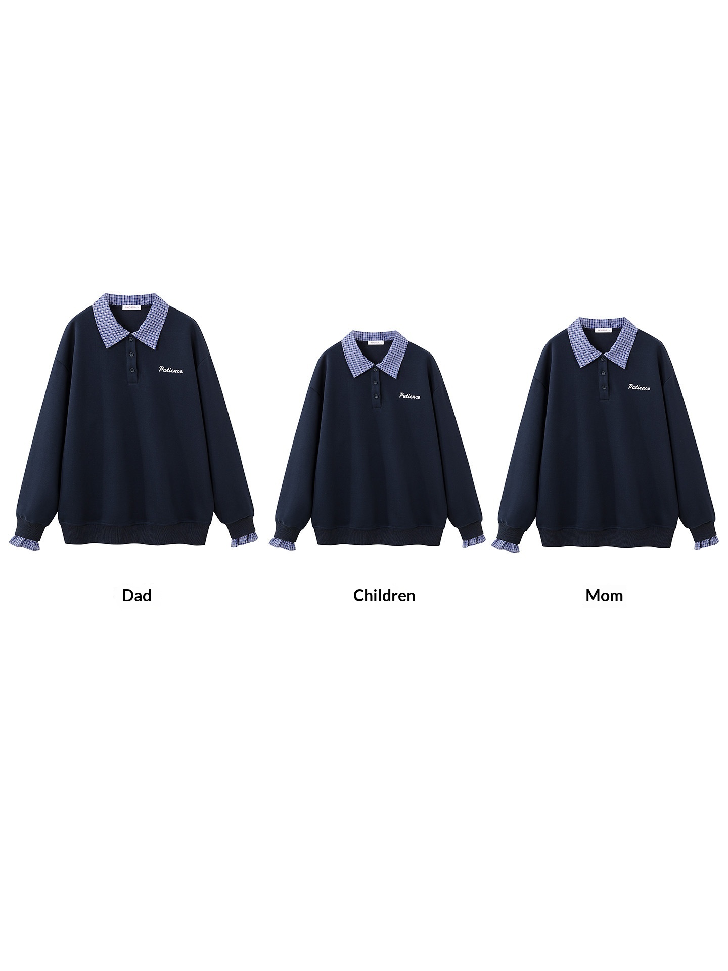 Retro Parent-child Outfit Plaid Patchwork Shirt-collar Hoodie Faux Two-piece Pullover Top — photo 1