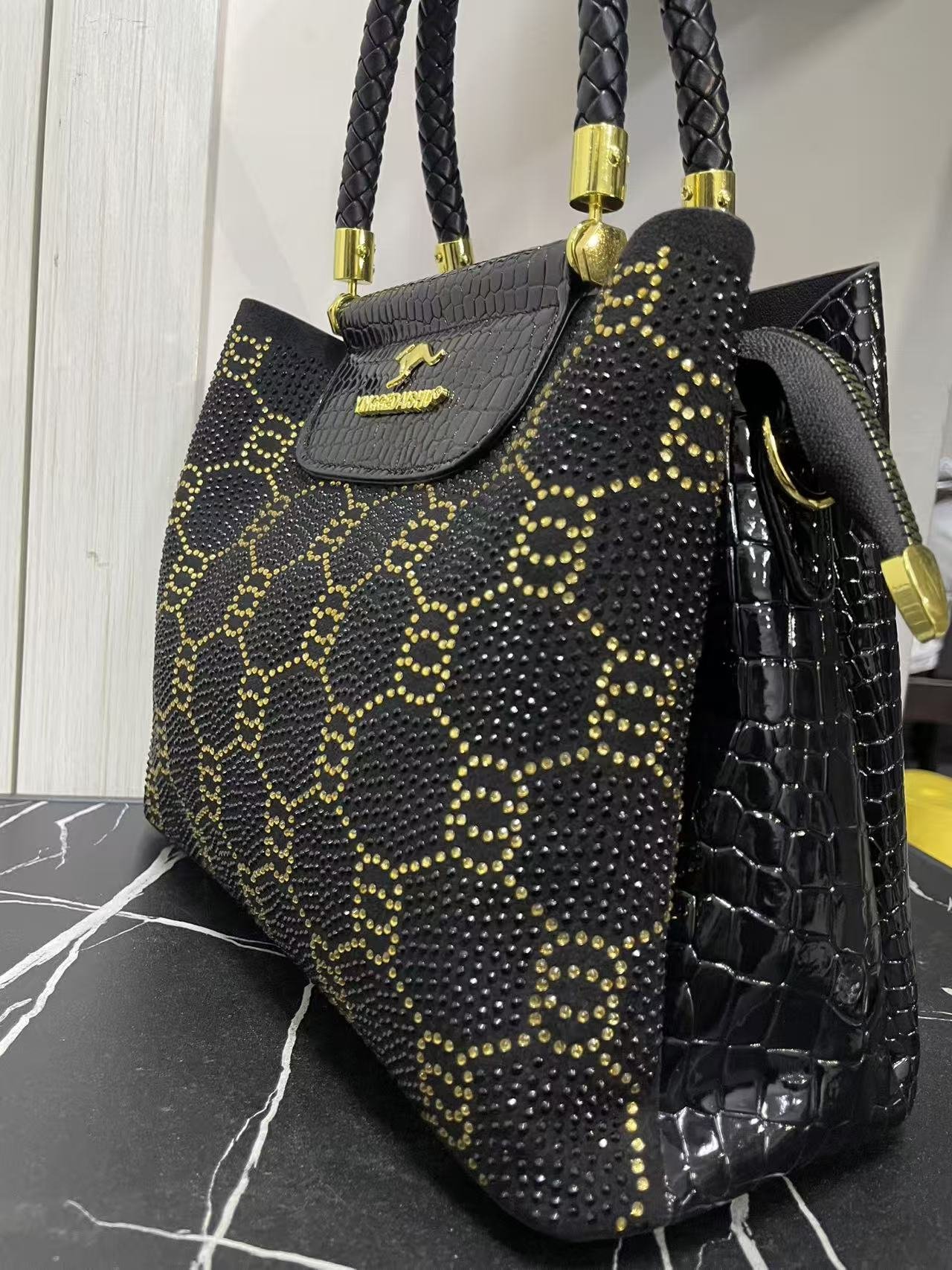 Sac urbain minimaliste à strass — PU, carré vertical 4