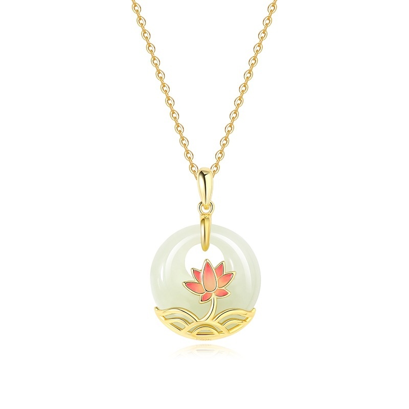Sterling Silver Lotus Charm Pendant Necklace And Bracelet