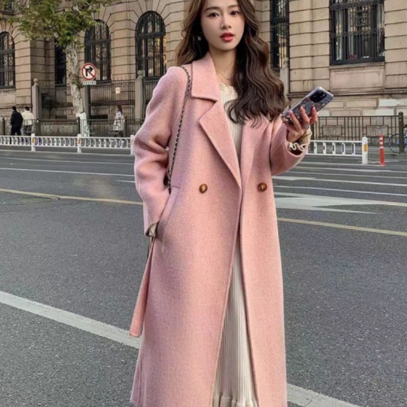 Double-breasted Wool Coat For Women