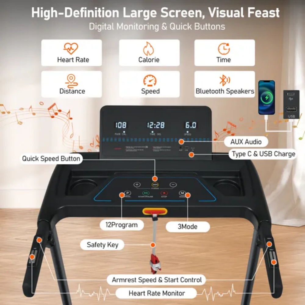 Treadmill With Incline, 3.0HP Quiet Foldable Treadmills For Home, 10.0MPH 300 LBS Weight Capacity Home… image 4