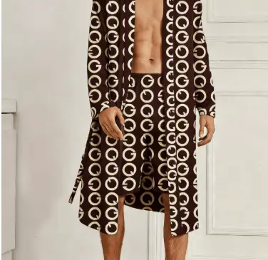 Printing Men's Robes Long Sleeve Shorts Suit