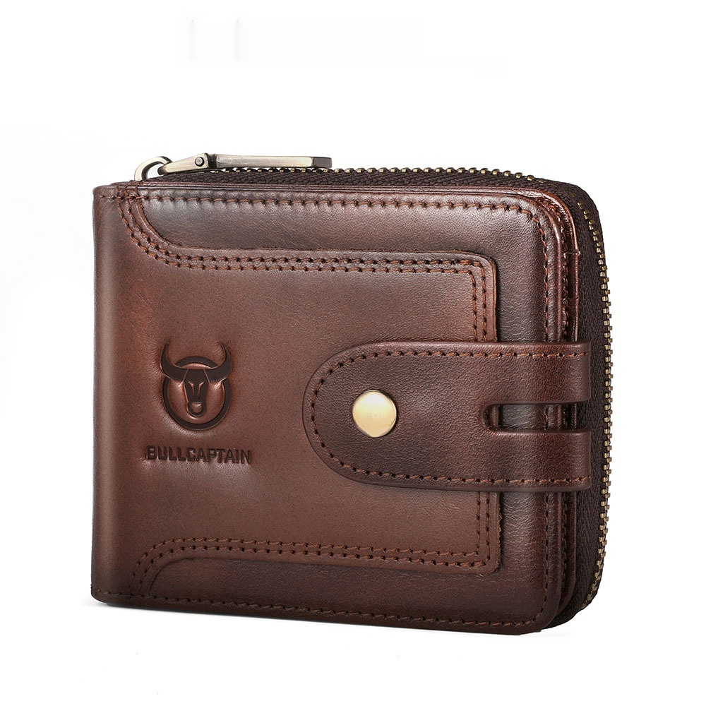 Genuine Leather Mens Multifunctional Short Zipper Wallet 6