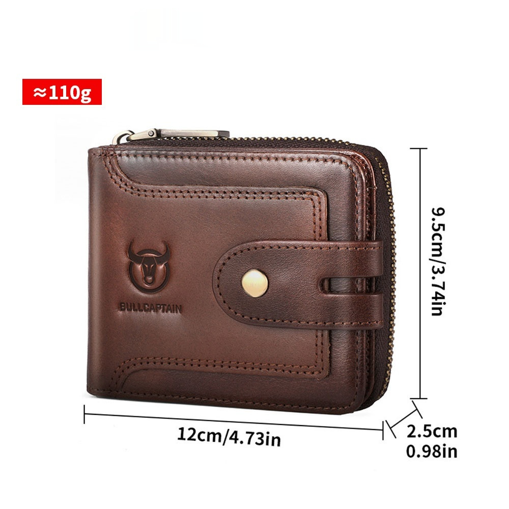 Genuine Leather Mens Multifunctional Short Zipper Wallet