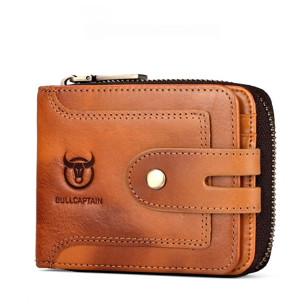 Genuine Leather Mens Multifunctional Short Zipper Wallet 3