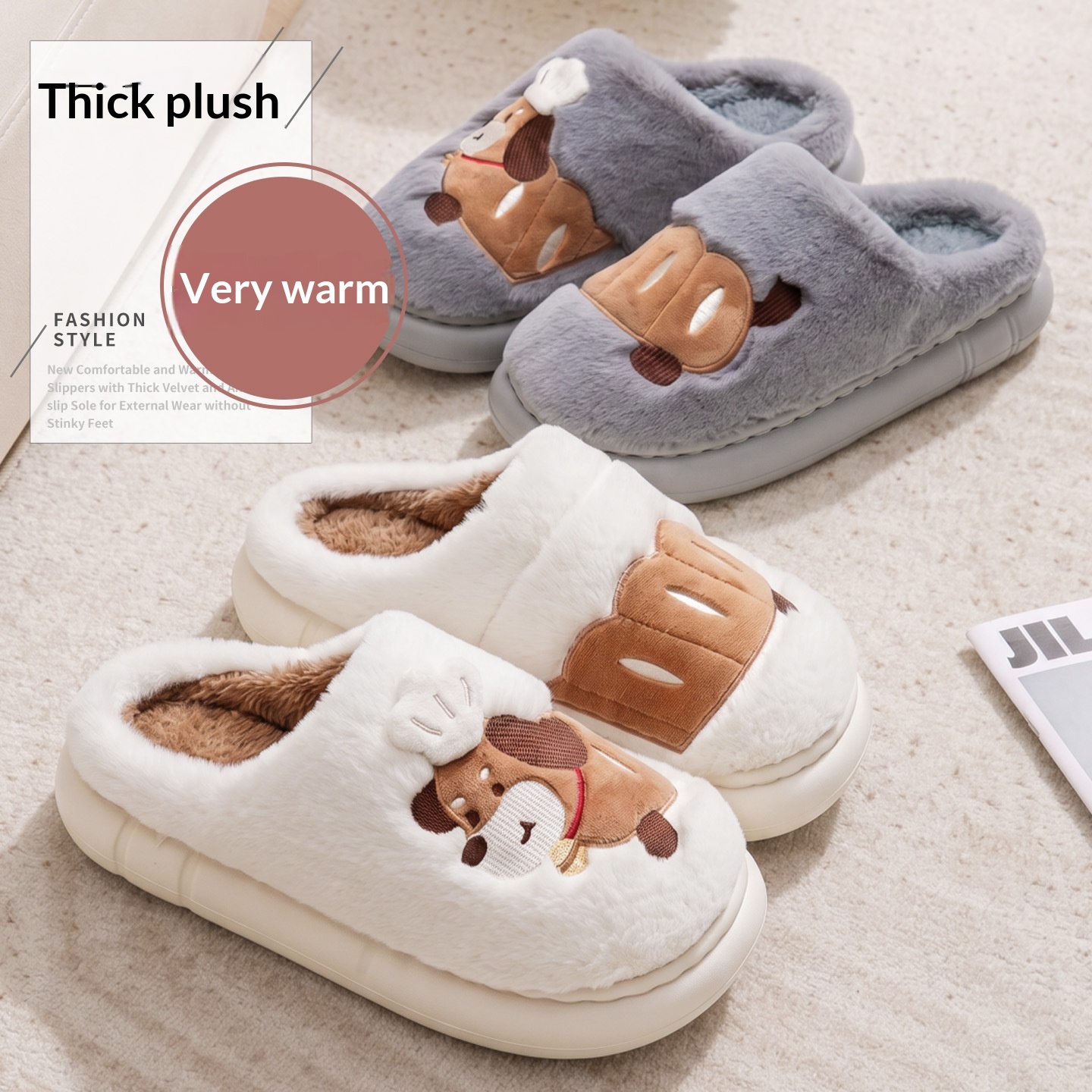 Platform Plush Non-slip Indoor Fleece-lined Cotton Warm Slippers