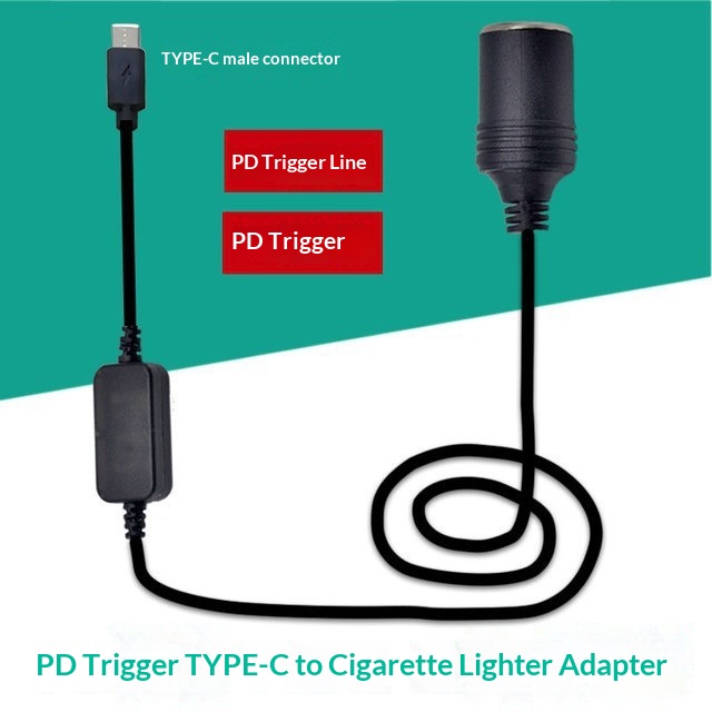 Carmounted PD Fast-charging Deception Cable USBC To Cigarette Lighter Female Socket Inflator Charging