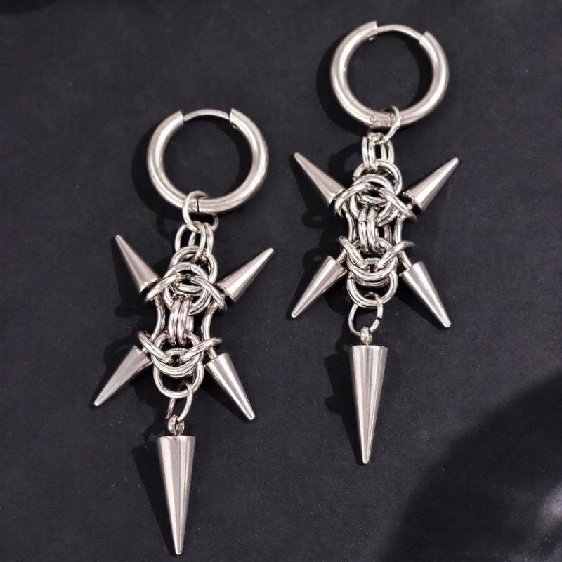 Dark Punk Style Studded Spike Earrings - Gothic Metal Stud Hoops for Men Women Alternative Fashion Jewelry 1