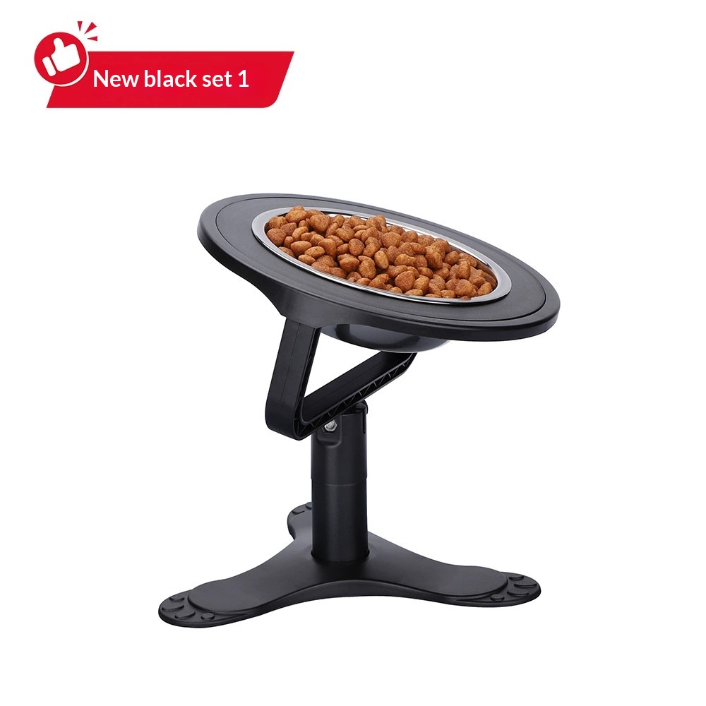 Adjustable-height Stand Pet Elevated Bowl Cat Support Bowl - Adjustable-height Stand Pet Elevated Bowl Cat Support Bowl Black