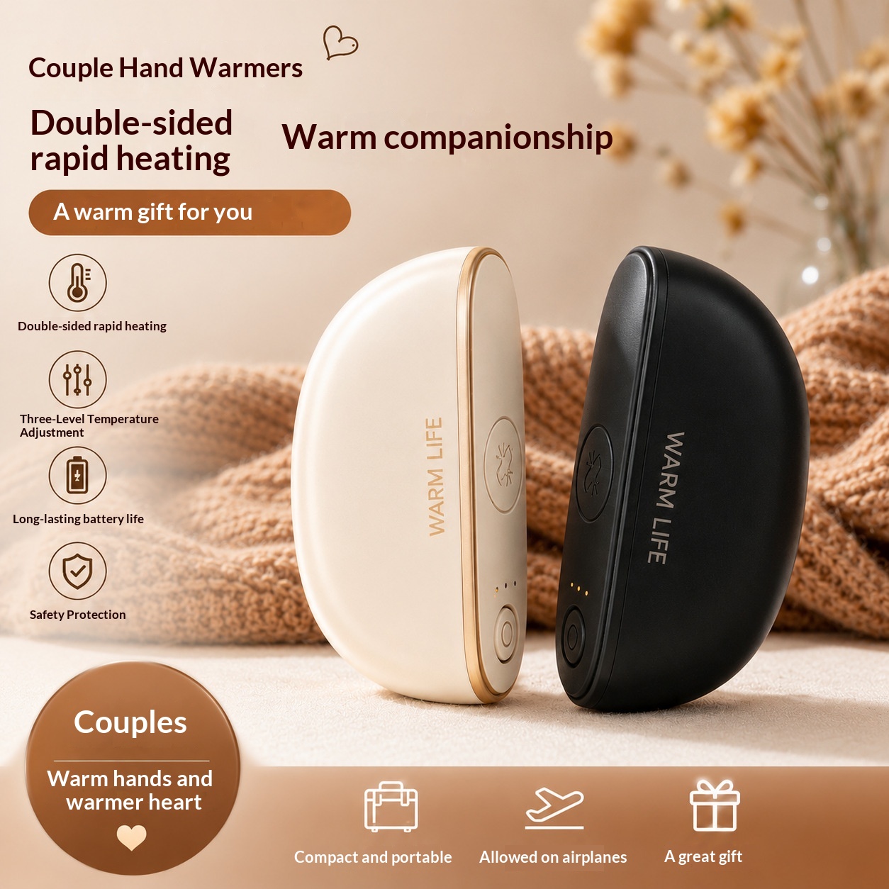 Chauffe-mains magnétique 2-en-1 rechargeable à batterie lithium 8
