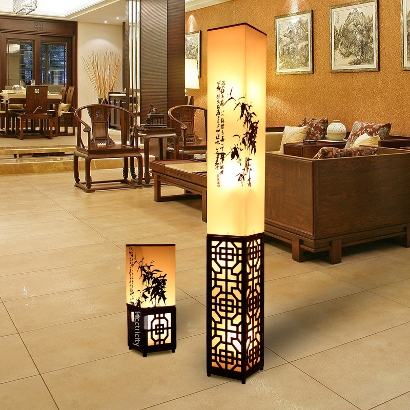 Modern Chinese-style Solid-wood Dimmable LED Floor Lamp