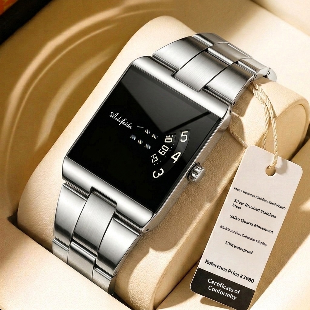 Ailifeida 076 Square Quartz Steel-band new concept watch for men