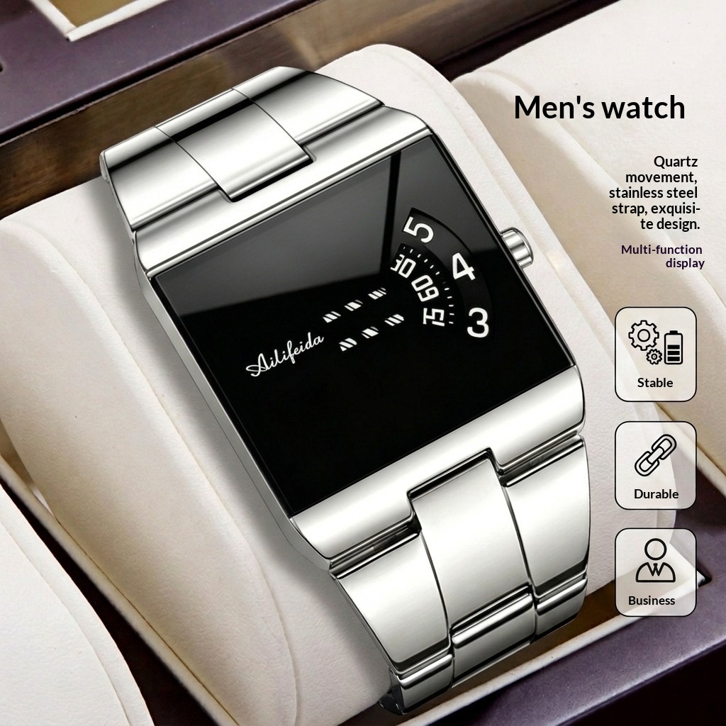 Ailifeida 076 Square Quartz Steel-band new concept watch for men