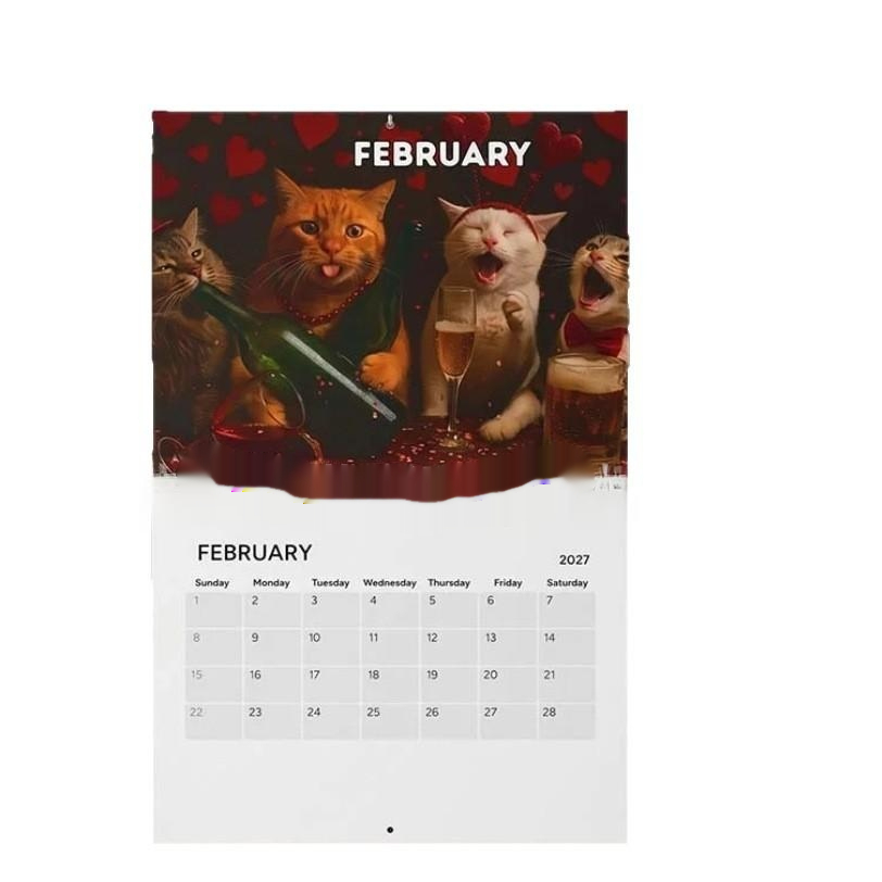 2027 Drunken Cat Calendar Paper Craft Ornament (Drunken Cat