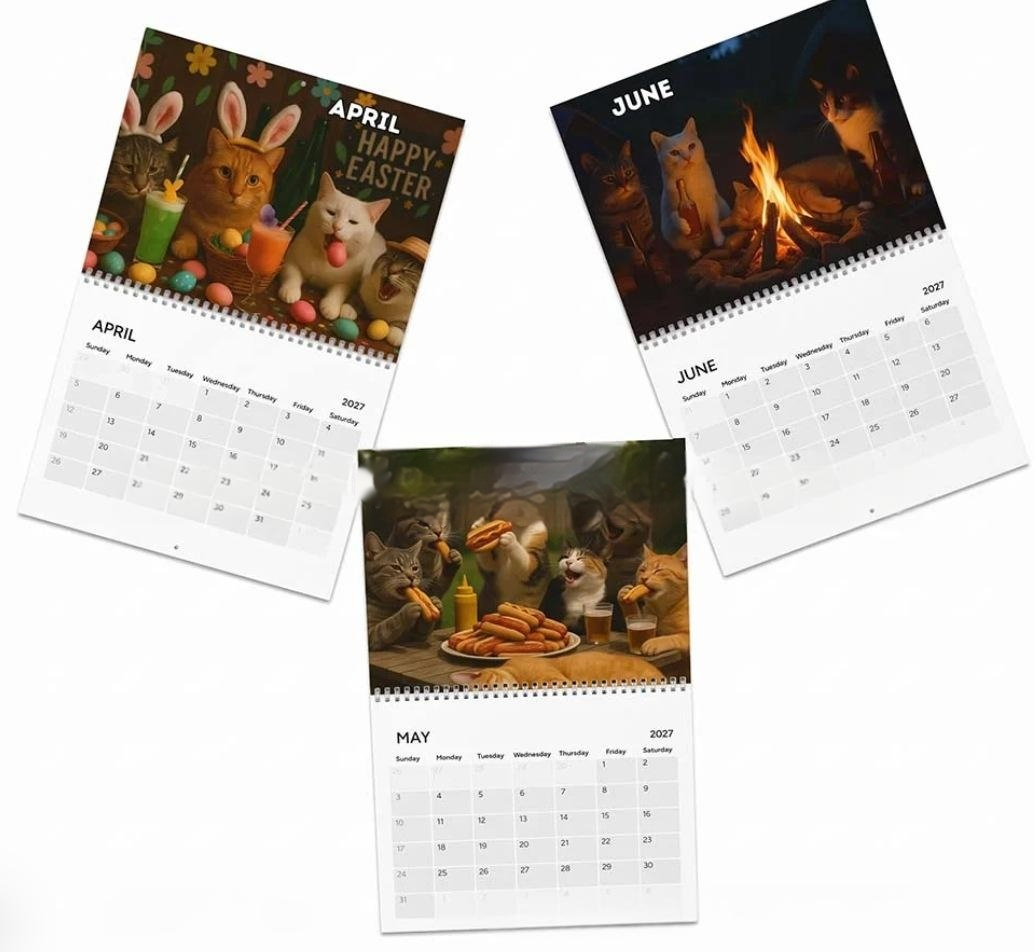 2027 Drunken Cat Calendar Paper Craft Ornament (Drunken Cat