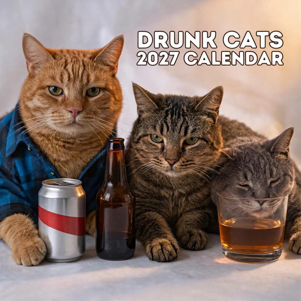 2027 Drunken Cat Calendar Paper Craft Ornament (Drunken Cat