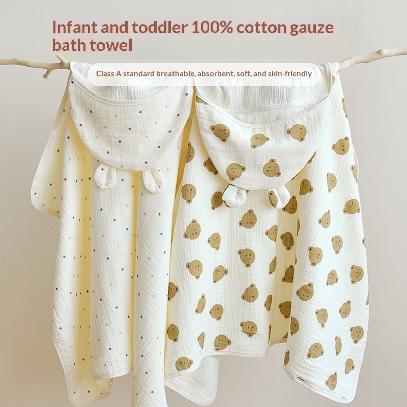 Newborn Baby Pure Cotton Gauze Hooded Windproof Cape Towel Blanket