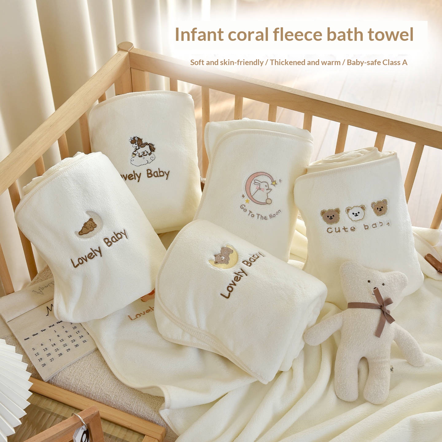 Newborn Baby Coral Fleece Bath Towel Thickened And Warm For Babies