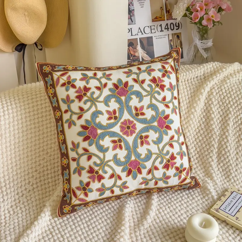 Cotton Fabric Embroidered Large Bed Headrest Pillow