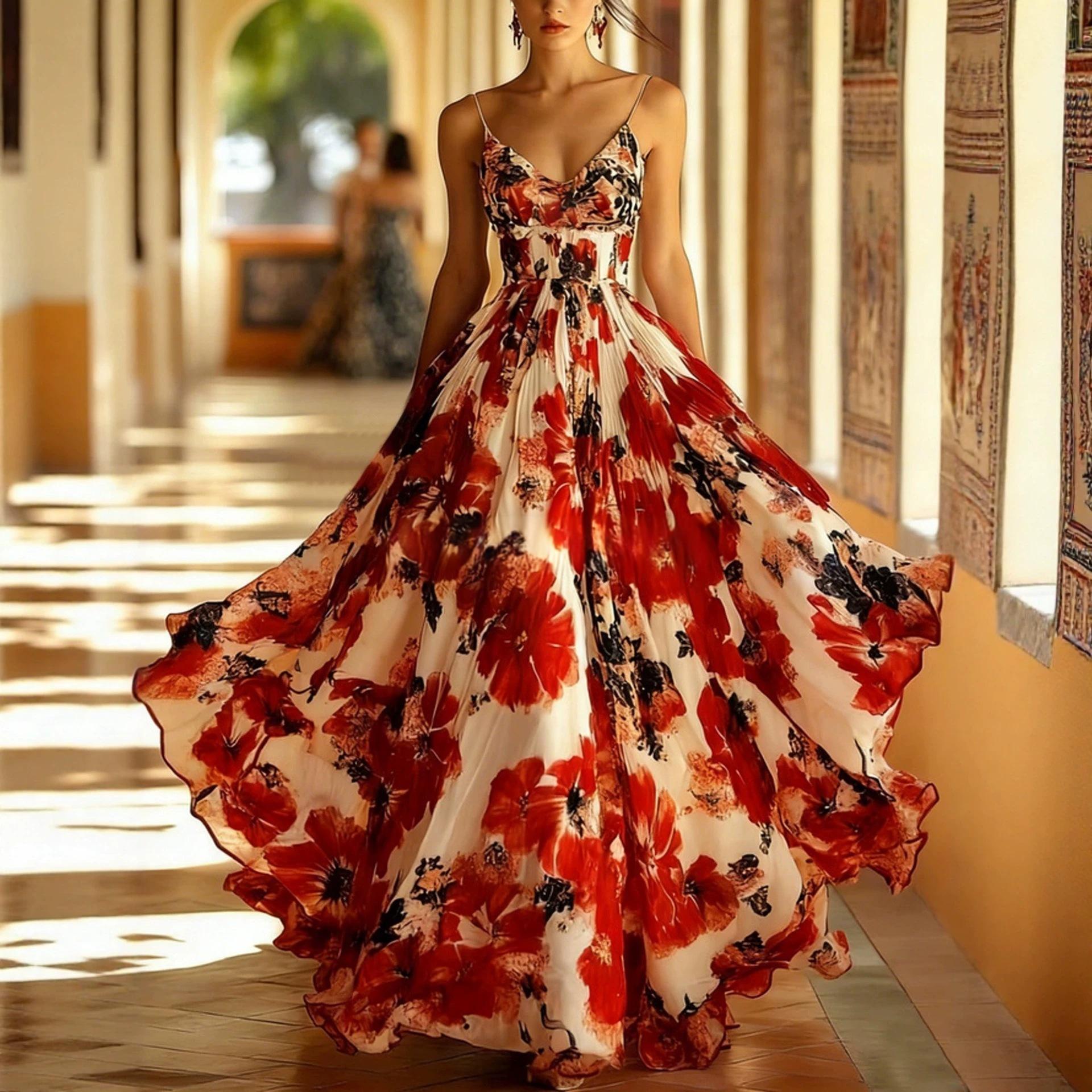 Fashionable Strapless Printed Maxi Dress