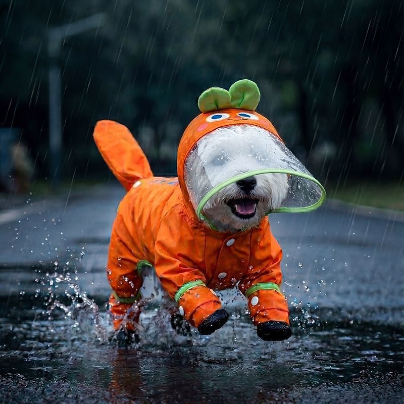 Teddy Bichon Medium- And Small-Breed Dog Rain Cape With Attached Feet - Teddy Bichon Medium- And Small-Breed Dog Rain Cape With Attached Feet Carrot L