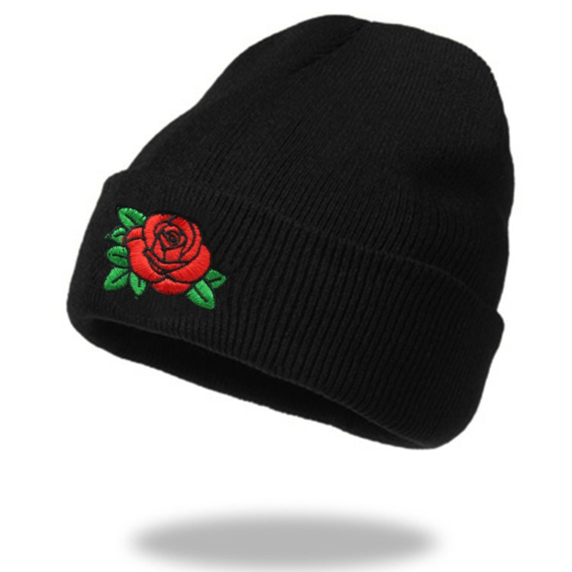 Embroidered Rose Knitted Wool Hat For Women — image 1