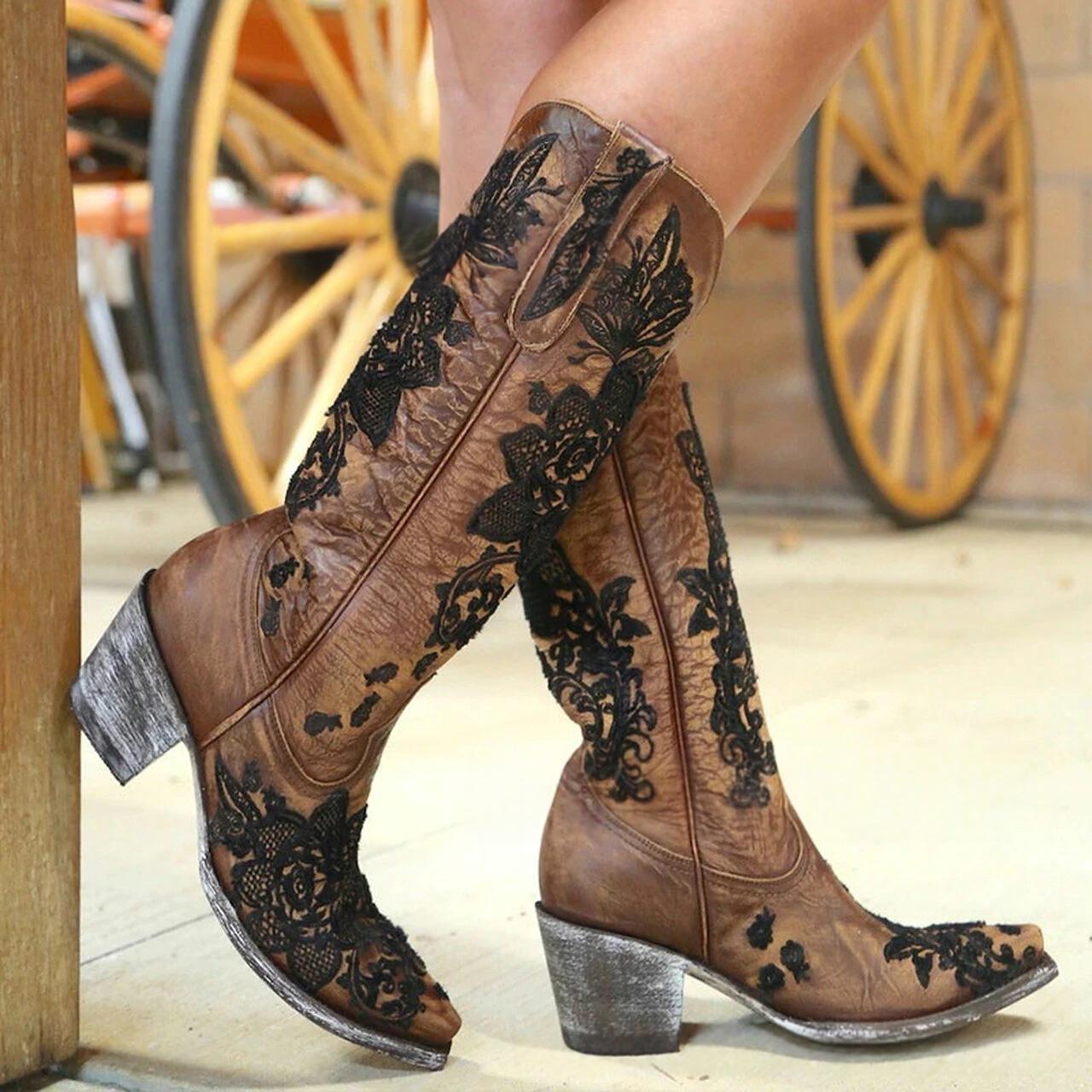Embroidered Mid Heel Boots, picture 3 of 6