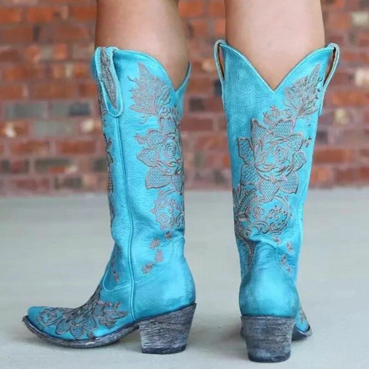 Embroidered Mid Heel Boots, picture 4 of 6