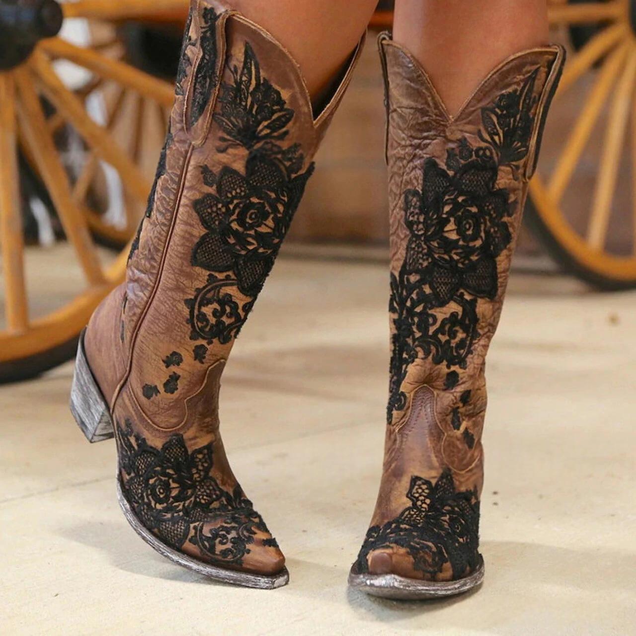Embroidered Mid Heel Boots, picture 6 of 6