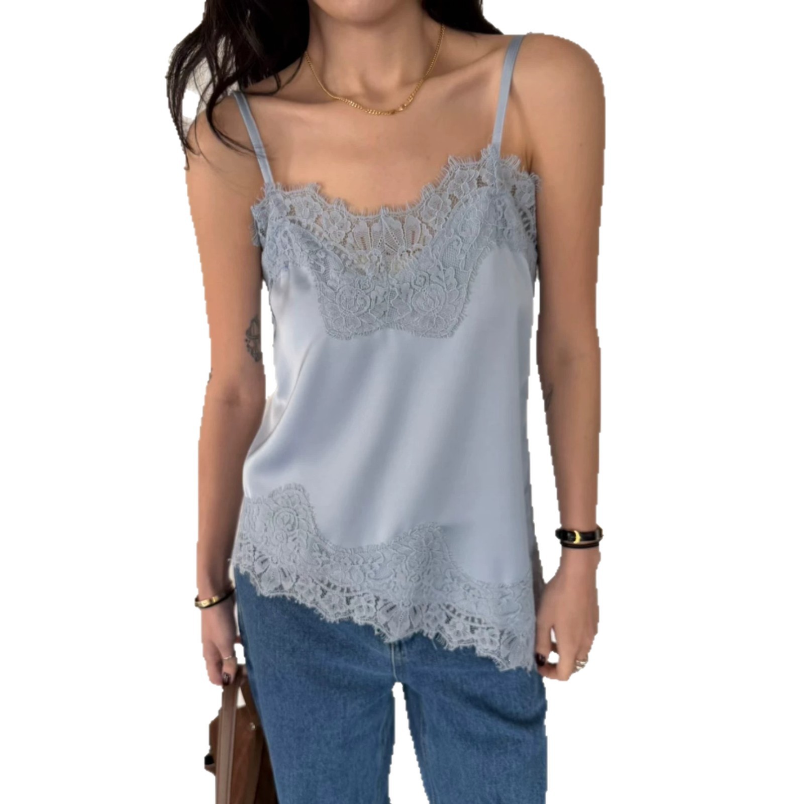 Versatile Lace And Satin Chic Asymmetrical Slip Camisole
