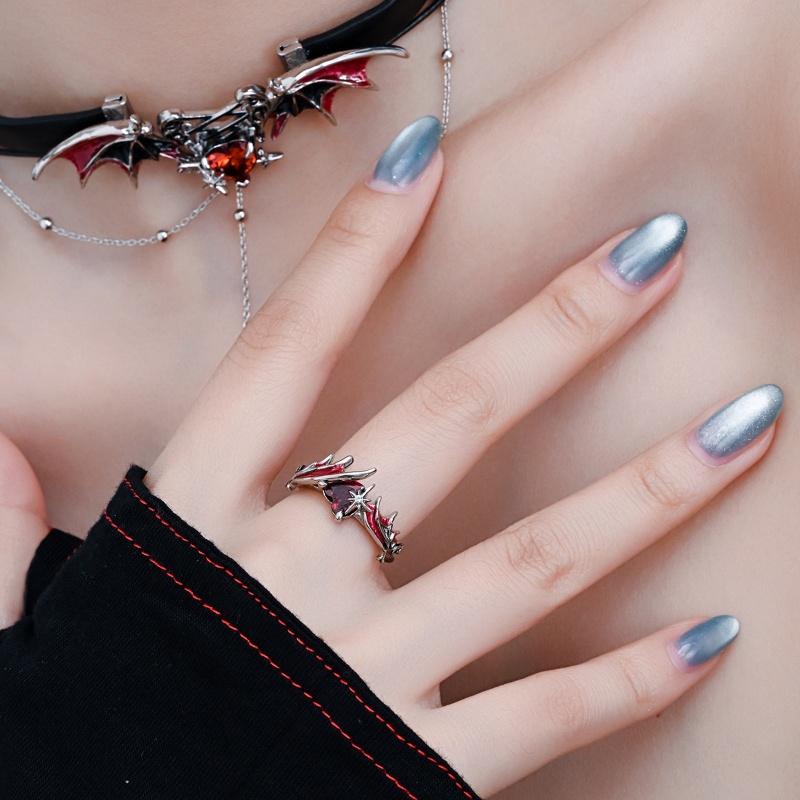 Angel And Demon Wing Ring For Couples Open-Ended With Diamond Inlay