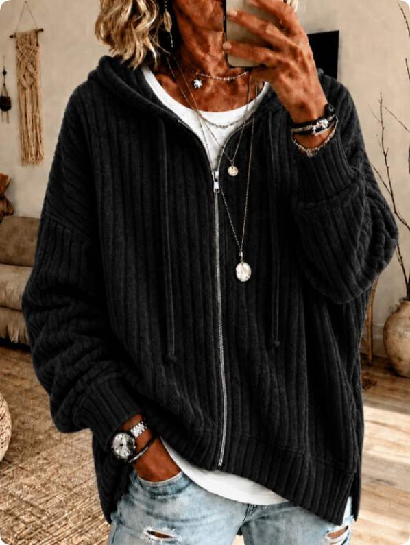 Women's drawstring textured hoodie supplier image 7