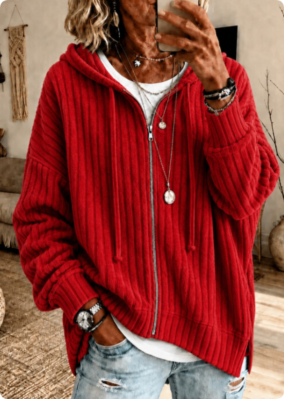 Women's ribbed-look hooded layer supplier image 4