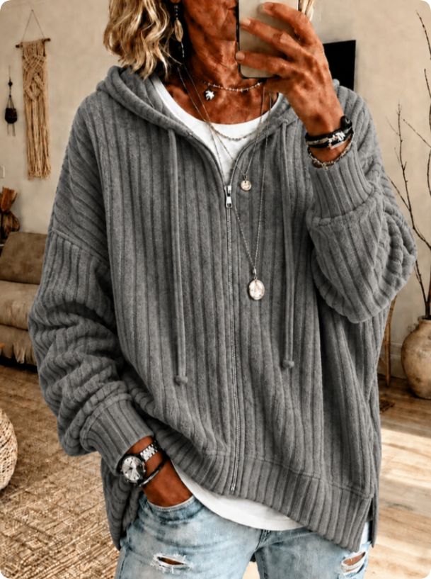 Women's long-sleeve textured hooded top supplier image 2